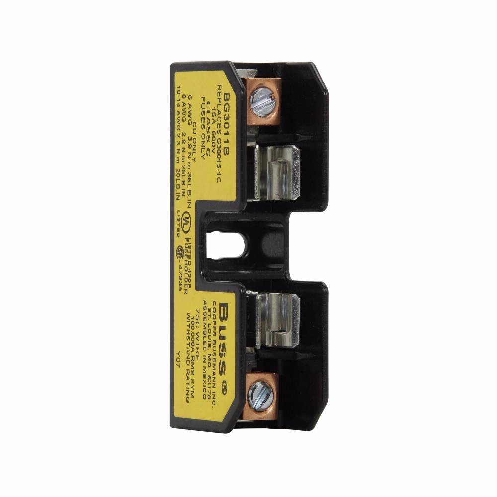 Edison BG3011B Open Style Fuse Block, 600 VAC/VDC, 1 to 15 A, Class: G, 14 to 6 AWG Wire, 1 Pole