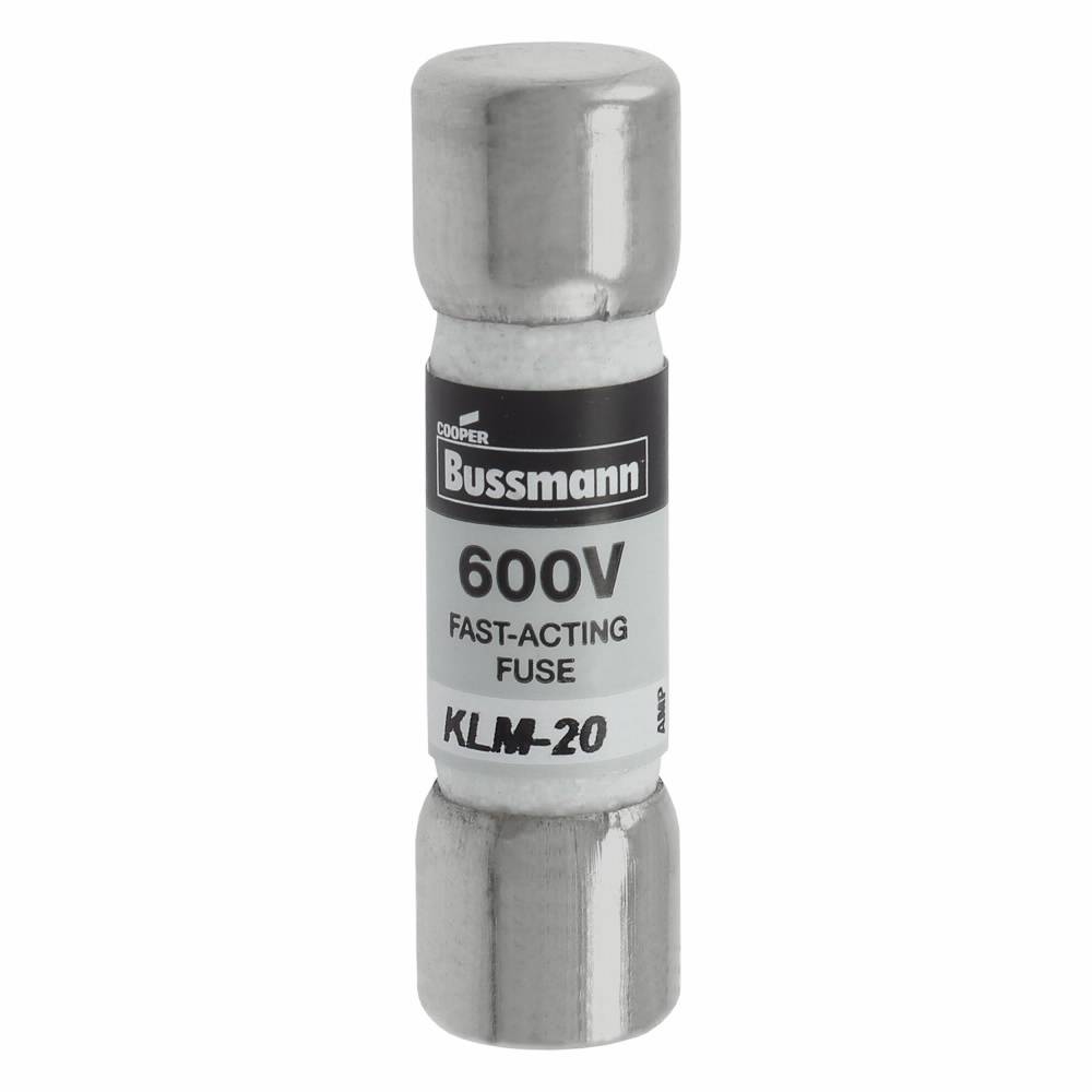 Bussmann KLM-20 Fast Acting Fuse, 20 A, 600 VAC/VDC, 100/50 kAIC Interrupt, Class: Supplemental, Cartridge Body