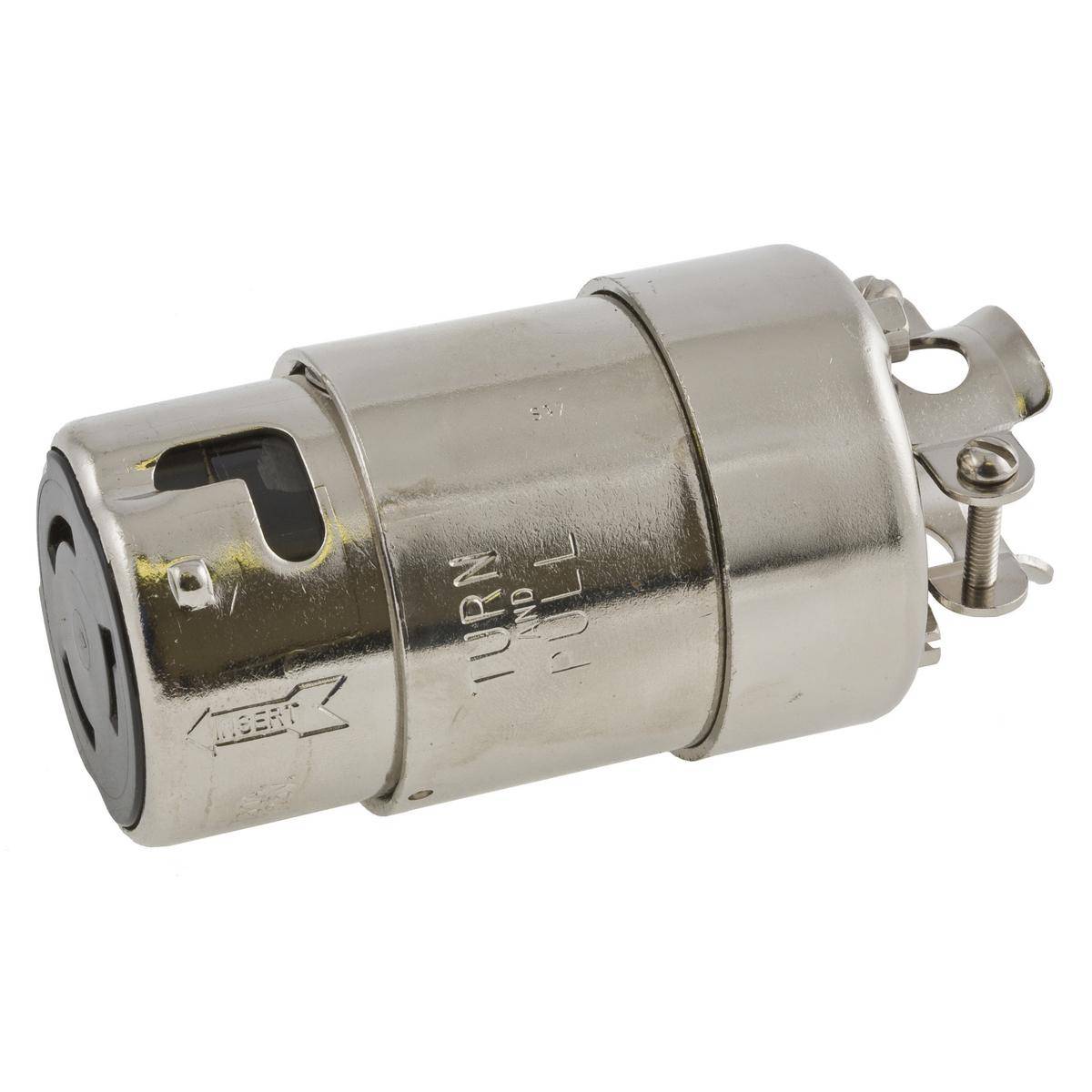 Wiring Device-Kellems HBL63CM60 Grounding Standard Sized Cord Mount Female Connector, 125 VAC, 50 A, 2 Poles, 3 Wires, Metallic