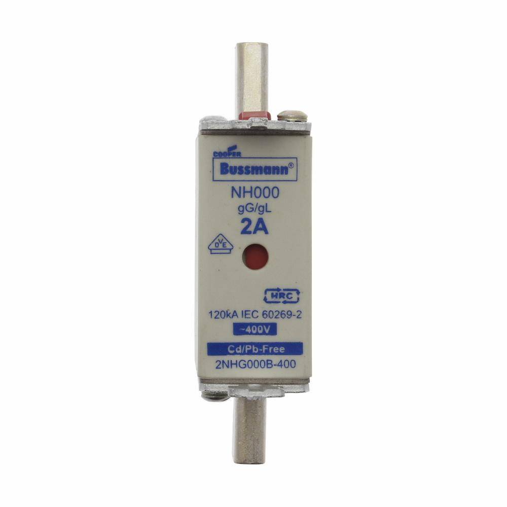 Edison 2NHG000B-400 Fuse Link With Metal Gripping Lug, 400 VAC, 2 A, For Use With Class gG/gL 000 Size Fuse