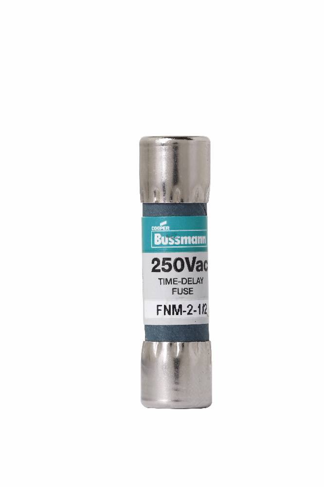 Bussmann Fusetron™ FNM-2-1/2 Low Voltage Supplemental Time Delay Midget Fuse, 2.5 A, 250 VAC, 100 A Interrupt, Class: Supplemental, Cartridge Body