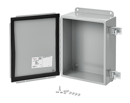 nVent HOFFMAN A604CHQR A51 Junction Box, 6 in H x 4 in W x 3 in D, Continuous Hinged Cover, NEMA 12/IP65 NEMA Rating, Steel