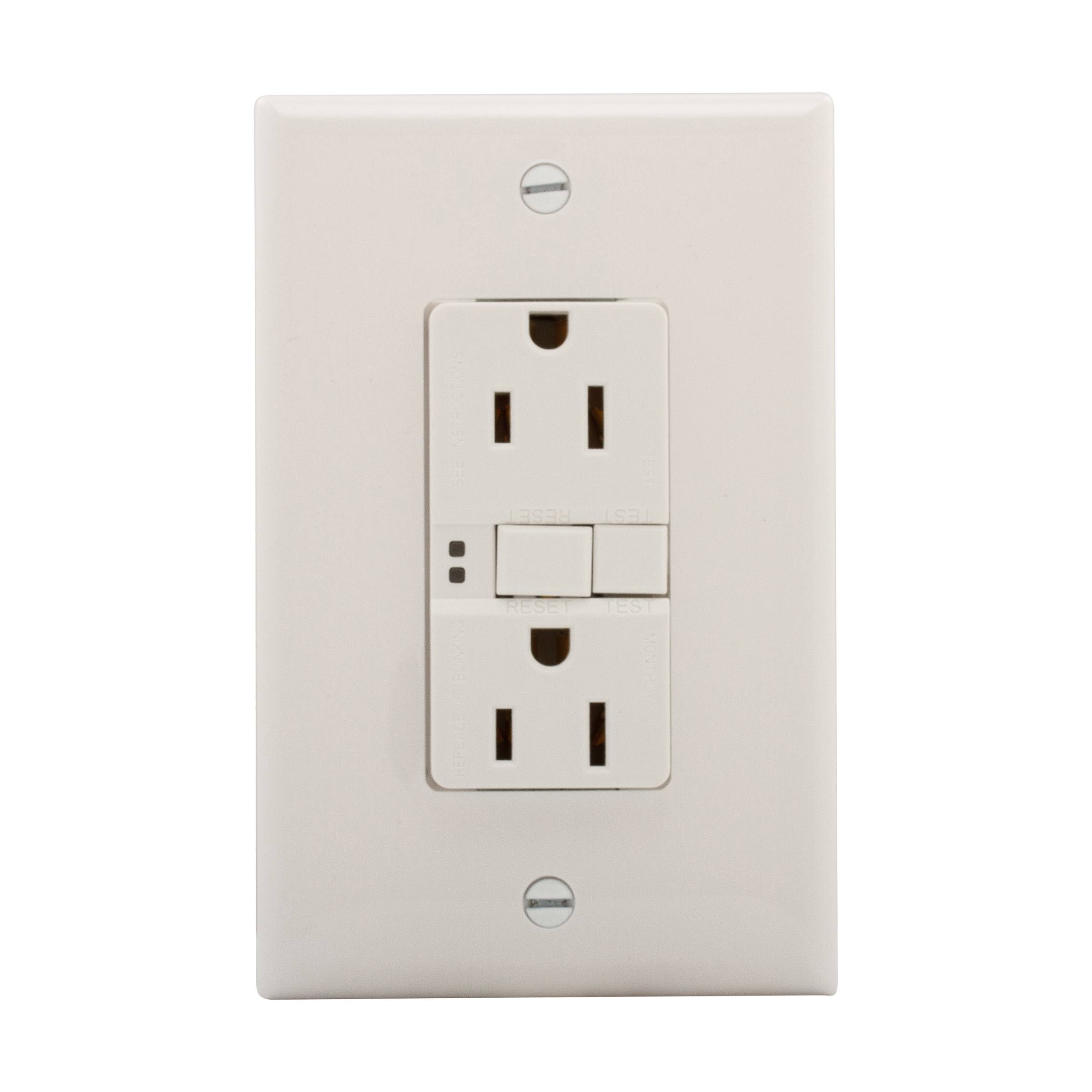 EATON SGF15W-M-L Duplex Self-Test GFCI Receptacle, 125 VAC, 15 A, 2 Poles, 3 Wires, White