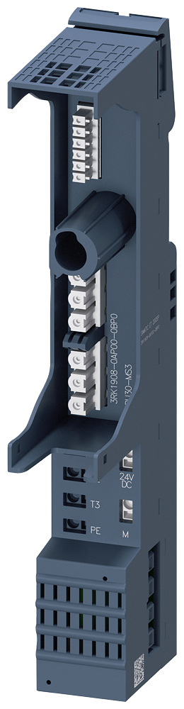 Siemens SIMATIC 3RK19080AP000BP0 ET 200SP 3-Pole Push-In Terminal Base Unit w/ 24 VDC Infeed, 32 A at 48 to 500 VAC, 7 A at 24 VDC Line, AC/DC Current/Voltage Input