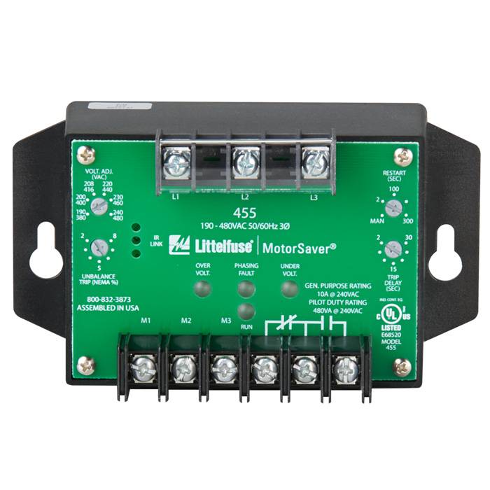 Littelfuse® Symcom 455 3-Phase Dual Range Voltage Monitoring Relay, 190 to 480 VAC, SPDT 1 Form C Contact