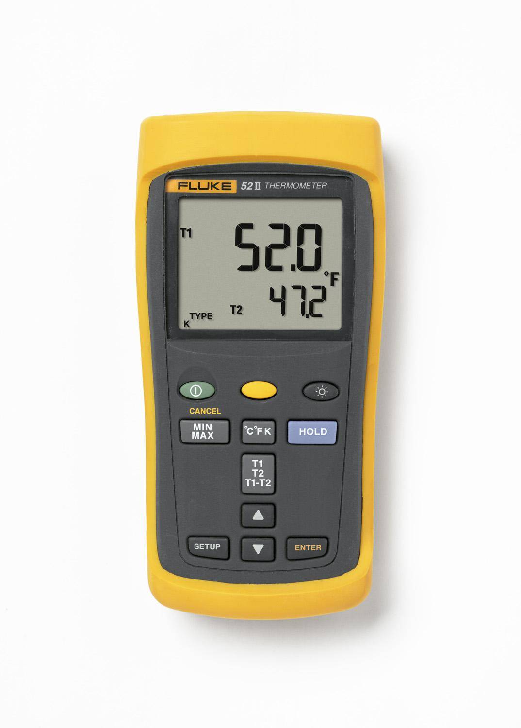 Fluke® FLUKE-52-2-60HZ Digital Thermometer, 210 to 1200 deg C J-Type, 200 to 1372 deg C K-Type, 250 to 400 deg C T-Type, 150 to 1000 deg C E-Type, 200 to 1300 deg C N-Type, 0 to 1767 deg C R and S-Type