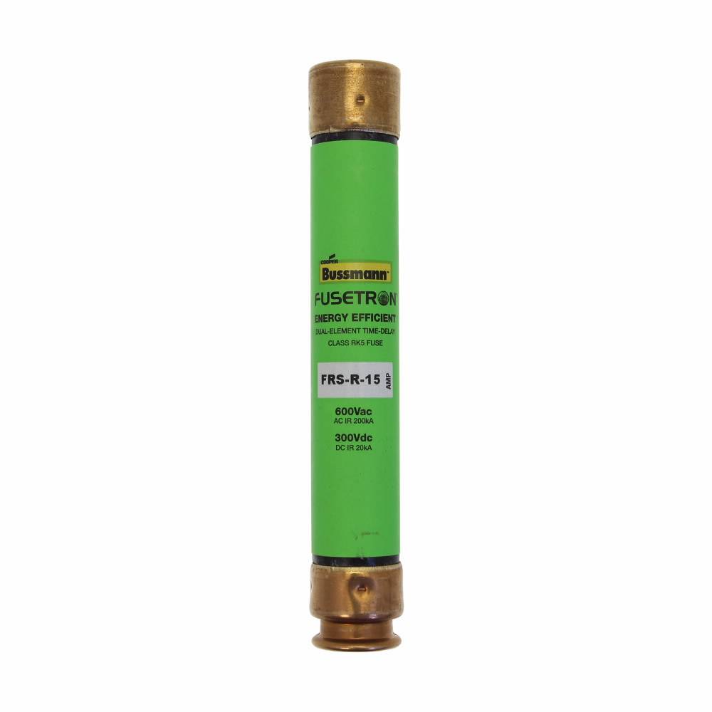 Bussmann Fusetron™ FRS-R-15 Current Limiting Time Delay Fuse, 15 A, 600 VAC/300 VDC, 20/200 kA Interrupt, RK5 Class, Cylindrical Body