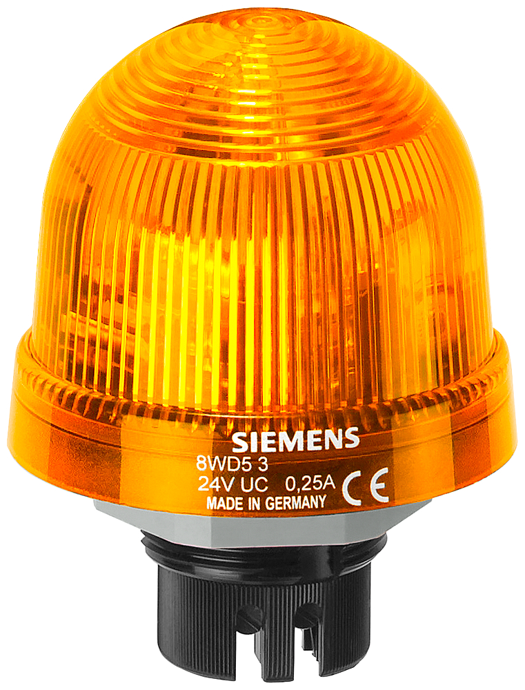 Siemens 8WD5320-0CD Signal Beacon, 24 VAC, Xenon Gas Lamp, 70 mm Dia, Bayonet/Flush Mount, Yellow Lens
