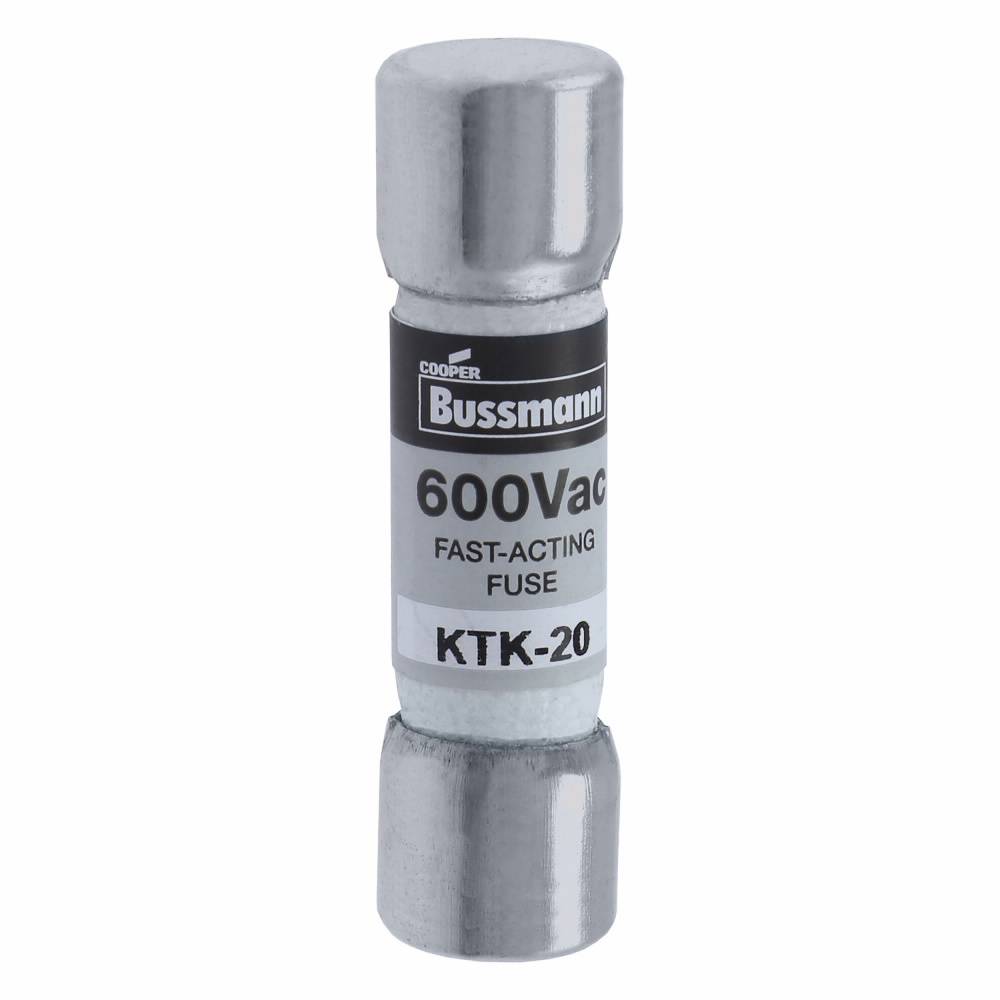 Bussmann Limitron™ KTK-20 Fast Acting Midget Fuse, 20 A, 600 VAC, 100000 A Interrupt, Class: Supplemental, Cylindrical Body
