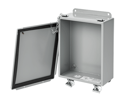 Hoffman A14128LP Junction Box, 14 in H x 12 in W x 8 in D, Clamp/Lift-Off Cover, NEMA 12/13/IP65 NEMA Rating, Mild Steel