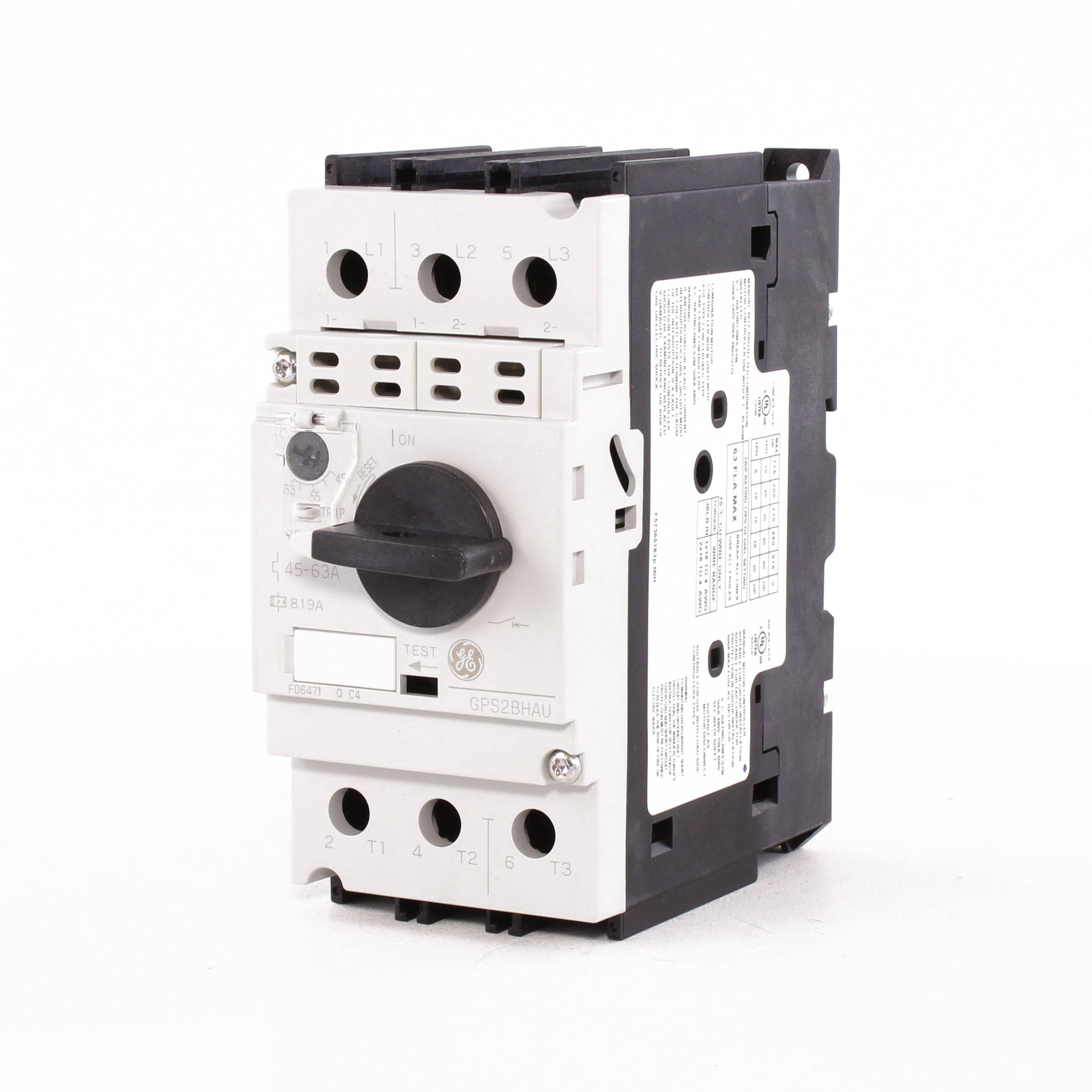 GE GPS2BHAU Surion Series Type 2 Combination High Breaking Capacity Industrial Solution Manual Motor Starter, ON/OFF/Trip Action, 3 Poles