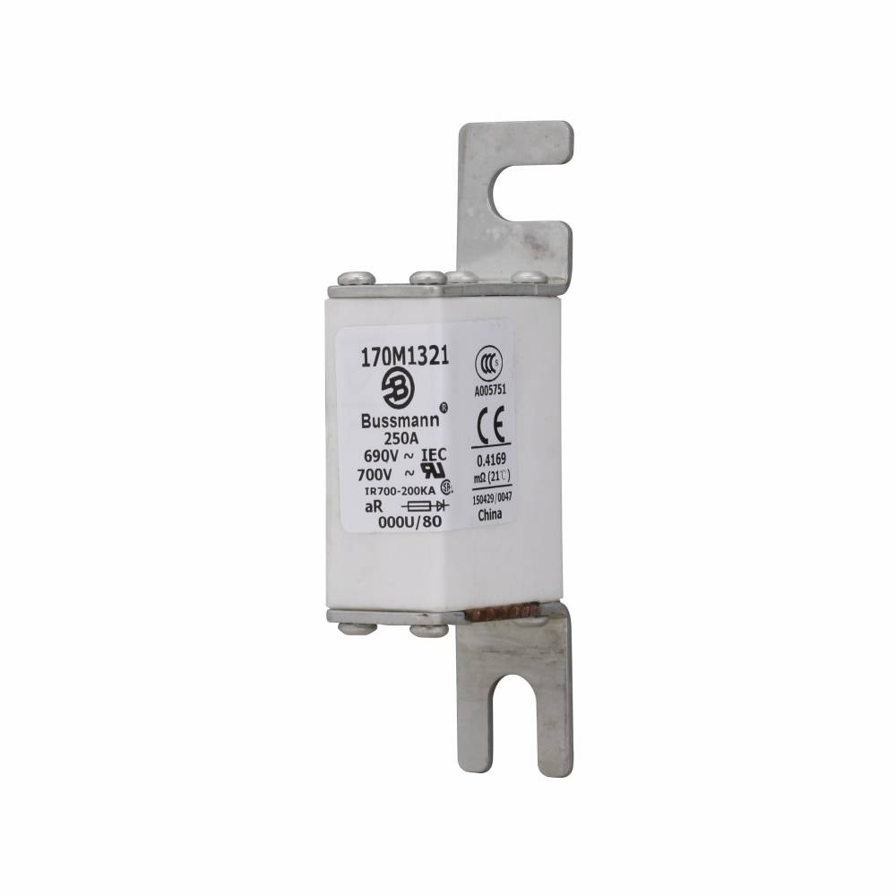 Bussmann 170M1321 Type U/80 High Speed Fuse, 250 A, 690 VAC, 200 kA Interrupt, Class: aR, Square Body