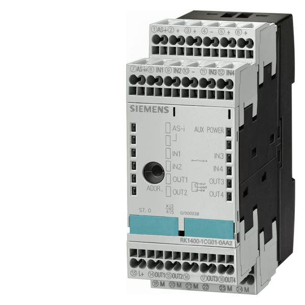 Siemens 3RK1402-3CG00-0AA2 AS-I SlimLine Standard Slave Digital I/O Module, 4 Inputs, 4 Outputs