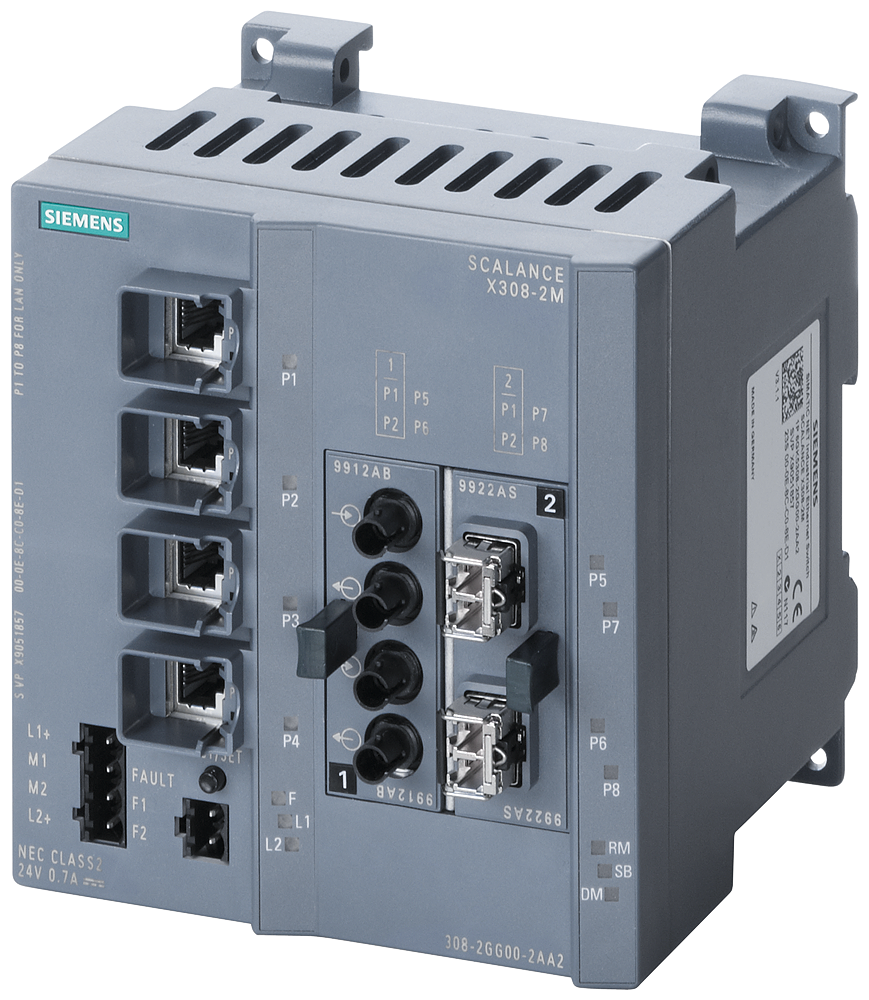 Siemens 6GK53082FN102AA3 SCALANCE X Managed Ethernet Switch, (8) RJ45, (2) SM SC Port, Telnet/HTTP/HTTPS/TFTP/FTP/BOOTP/GMRP/DCP/LLDP/SNMP v1/SNMP v2/SNMP v3/IGMP/GVRP/SSH/NTP/SNTP/ STP/RSTP/MSTP/LACP Protocol