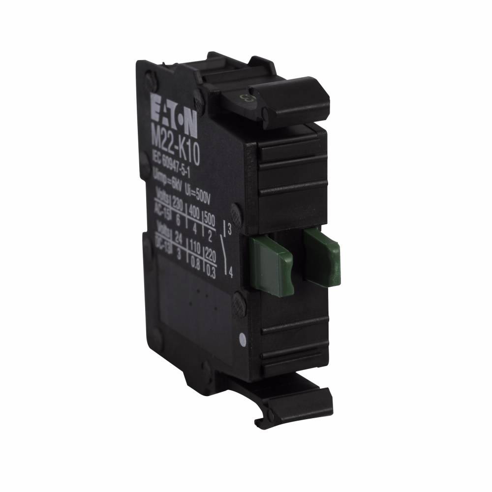 EATON RMQ-Titan® M22-K10-B25 Contact Block, 22.5 mm, 1NO Contact, 6 A at 240 VAC, 3 A at 24 VDC Contact, Black