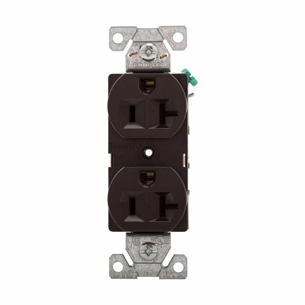 EATON Arrow Hart™ Eaton Wiring Devices 5362B Duplex Straight Blade Receptacle, 125 VAC, 20 A, 2 Poles, 3 Wires, Brown