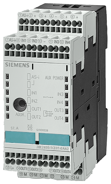 Siemens 3RK2400-1FE00-0AA2 SlimLine AS-Interface Module, 4 Inputs, 3 Outputs