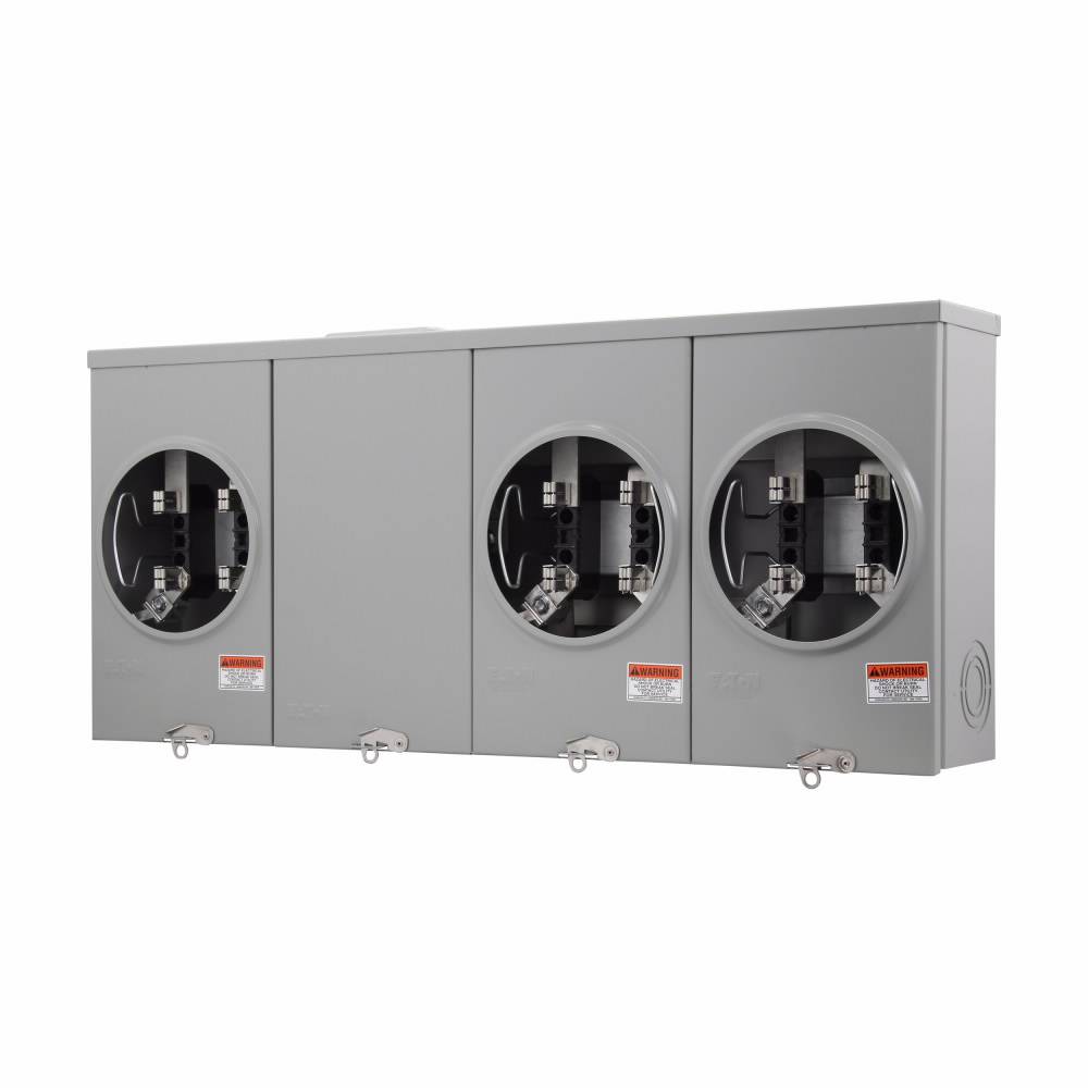 EATON 1008843CH 3-Position 3-Wire Horizontal Ganged Horn Bypass Meter Socket, 600 VAC, 200 A, 1 ph Phase