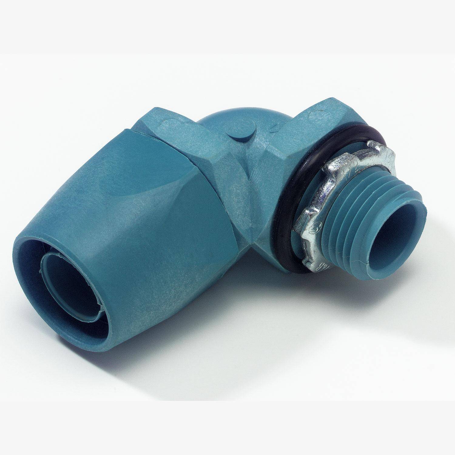 T&B® 6322 Conduit Connector With Captive Sealing O-Ring, Tapered Hub Thread, 1/2 in Trade, 90 deg, Thermoplastic, Electro-Zinc Plated