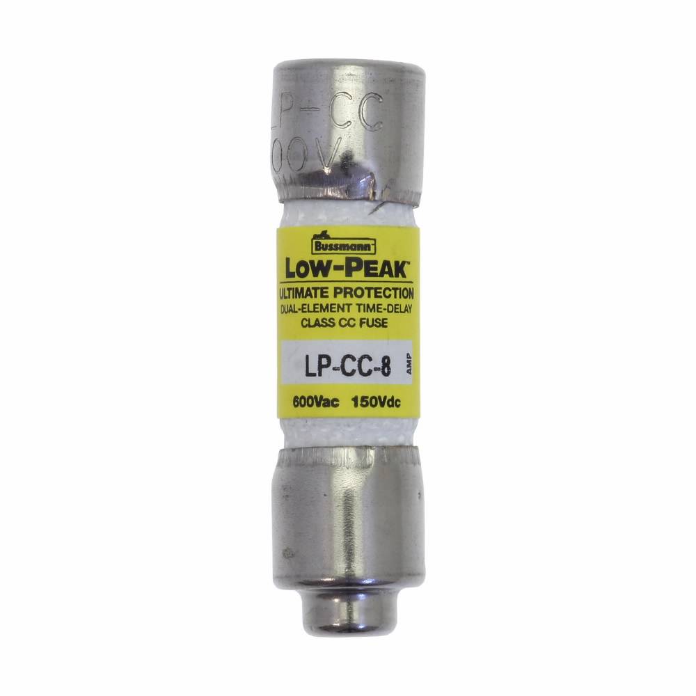 Bussmann Low-Peak™ LP-CC-8 Current Limiting Time Delay Fuse, 8 A, 600 VAC/150 VDC, 20/200 kA Interrupt, CC Class, Cylindrical Body