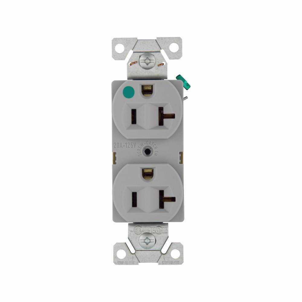 EATON Arrow Hart™ Eaton Wiring Devices 8300GY Single Straight Blade Receptacle, 125 VAC, 20 A, 2 Poles, 3 Wires, Gray