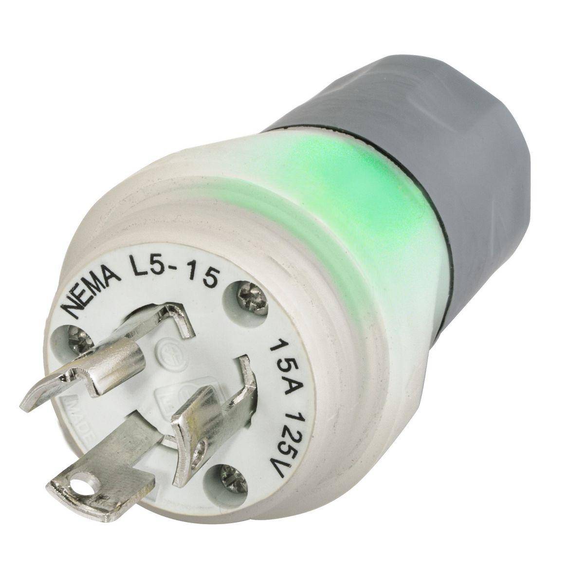 Wiring Device-Kellems Twist-Lock® HBL24W47AWC 1-Phase Grounding Illuminated Male Standard Watertight Cord Mount Locking Plug With Wiring Condition Indicator, 125 VAC, 15 A, 2 Poles, 3 Wires, Clear