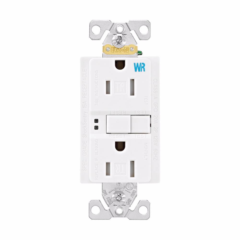 EATON Arrow Hart™ Eaton Wiring Devices TWRSGF15W Duplex Self-Test Tamper Weather-Resistant GFCI Receptacle, 125 VAC, 15 A, 2 Poles, 3 Wires, White