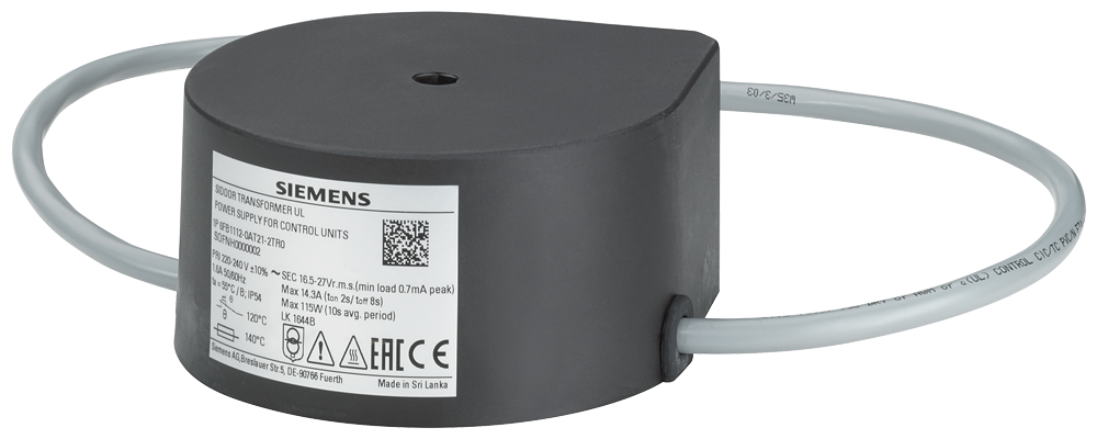 Siemens SIDOOR 6FB11120AT212TR0 Power Supply Transformer, 220 to 240 VAC Primary, 16.5 to 18 V Secondary, 50/60 Hz