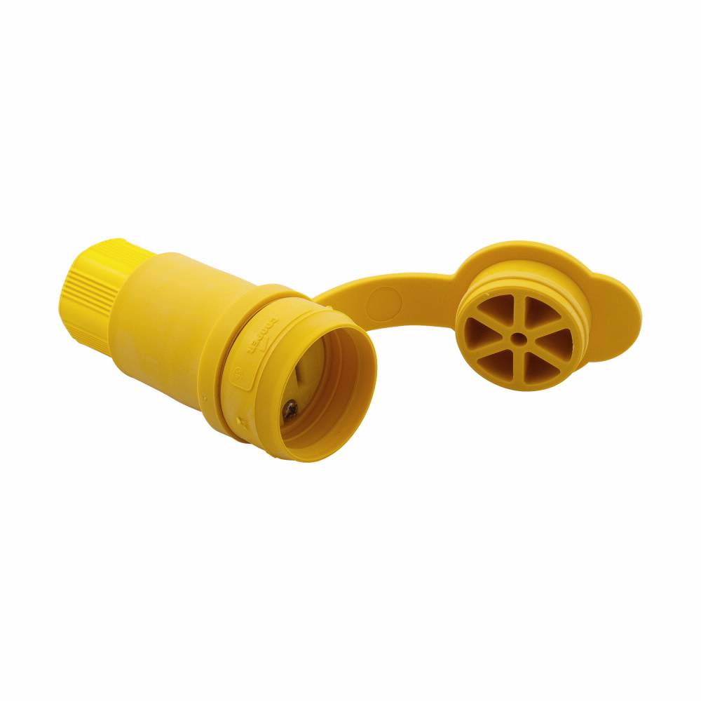 EATON Arrow Hart 15W47 Watertight Straight Blade Connector, 125 VAC, 15 A, 2 Poles, 3 Wires, Yellow