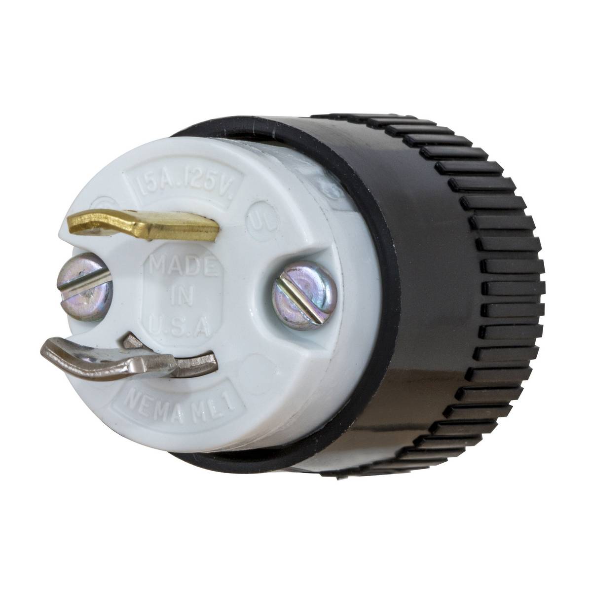 EATON Eaton Wiring Devices Arrow Hart™ Hart-Lock® AutoGrip™ 7465N Straight Locking Plug, 125 VAC, 15 A, 2 Poles, 2 Wires, Black