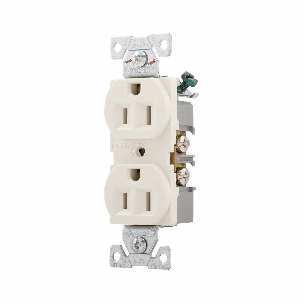 EATON Arrow Hart® 5262LA 5262 Duplex Grounding Standard Straight Blade Receptacle, 125 VAC, 15 A, 2 Poles, 3 Wires, Light Almond