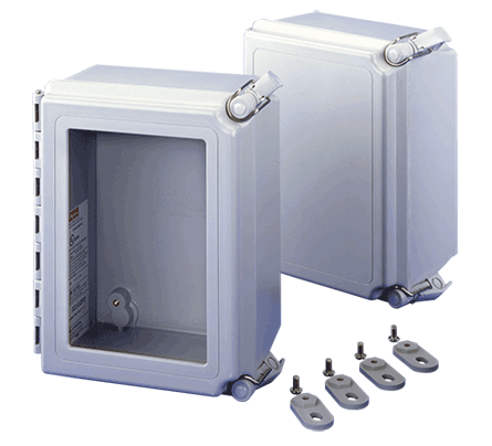 Hoffman A14128CHSCFGW Enclosure, 14 in H x 12 in W x 8 in D, Continuous Hinged/Screw Cover, NEMA 4X/IP66 NEMA Rating, Fiberglass