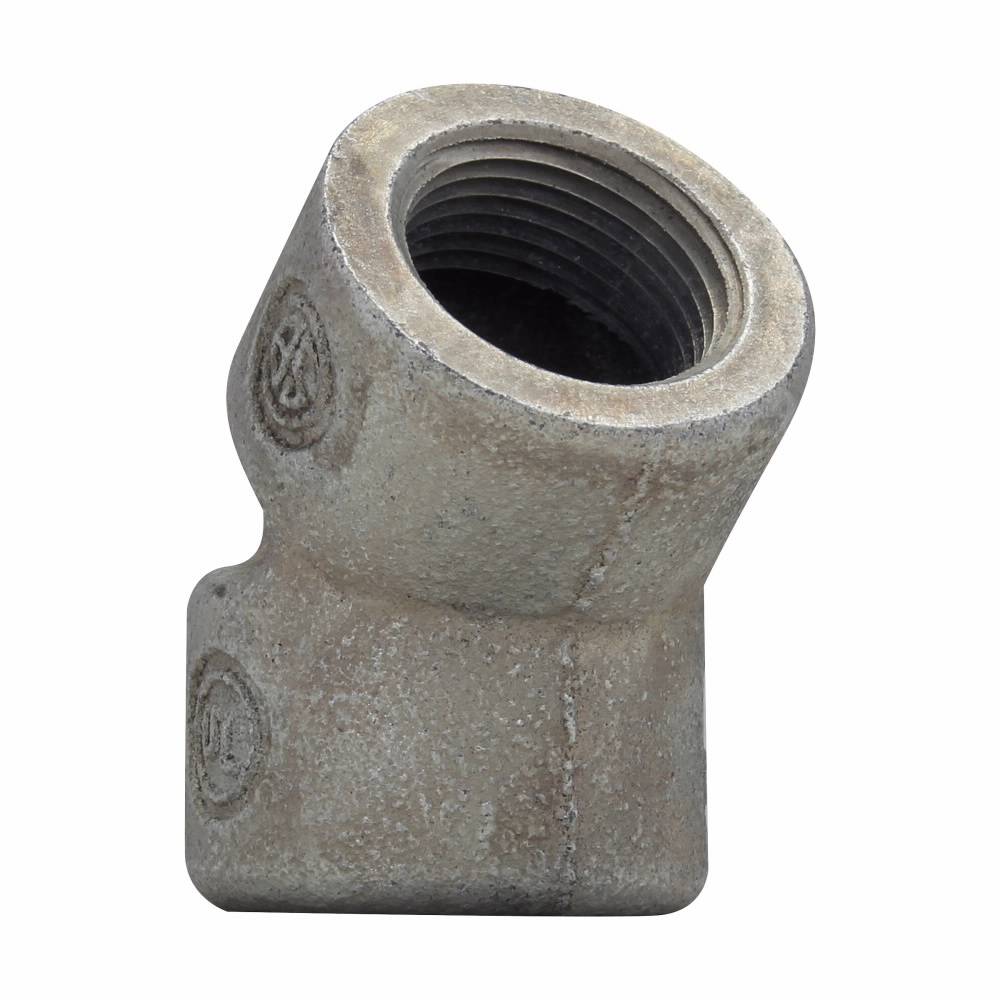 Crouse-Hinds EL3 EL Series Female Conduit Elbow, 1 in Trade, 45 deg, Ductile Iron/Feraloy® Iron Alloy, Aluminum Acrylic Painted/Electro-Galvanized