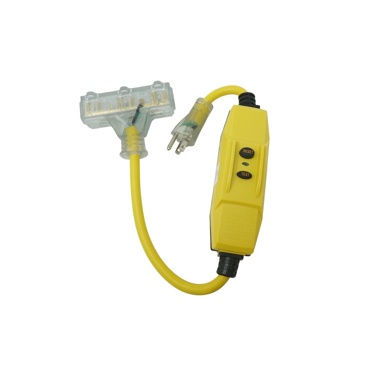 Southwire® 26020008-6 In-Line Protected GFCI Tri-Cord, 120 VAC, 15 A, 1 Pole, 3 Wires, Yellow