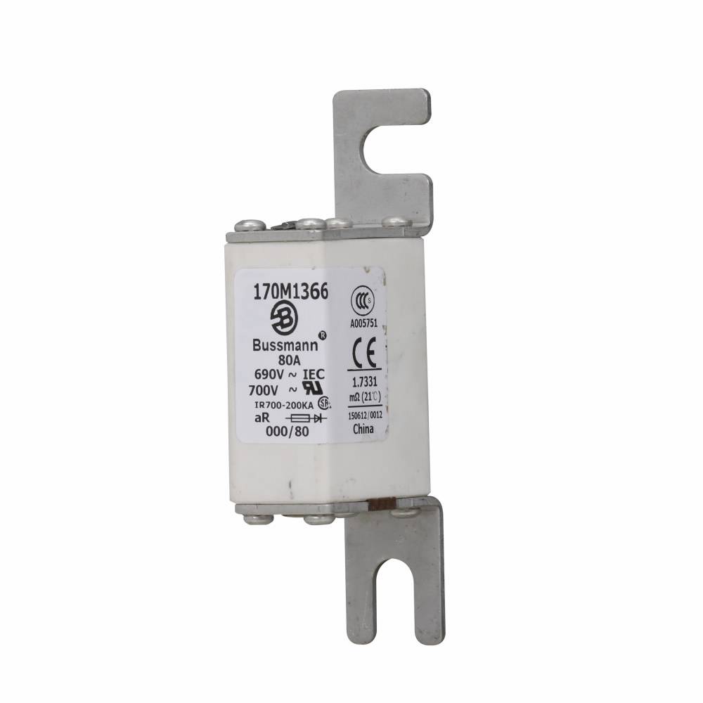 Bussmann 170M1366 Type 80 High Speed Fuse, 80 A, 690 VAC, 200 kA Interrupt, Class: aR, Square Body