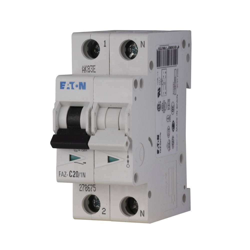 EATON FAZ-B13/1N Supplementary Protector With Neutral, 240 V, 13 A, 15 kA Interrupt, 1 Pole, 3-5X /n Trip