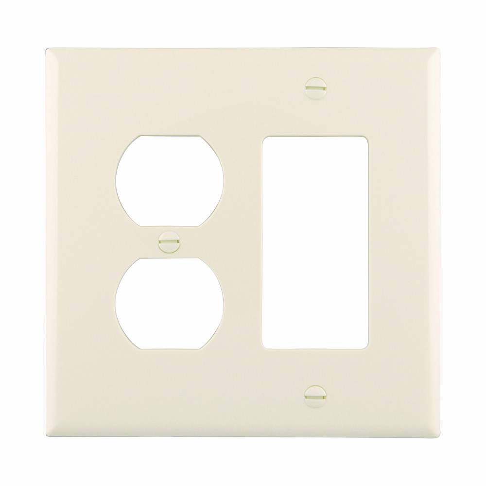 EATON Arrow Hart® PJ826LA Mid-Size Combination Wallplate, 2 Gangs, 4.87 in H x 4.94 in W, Polycarbonate, Light Almond