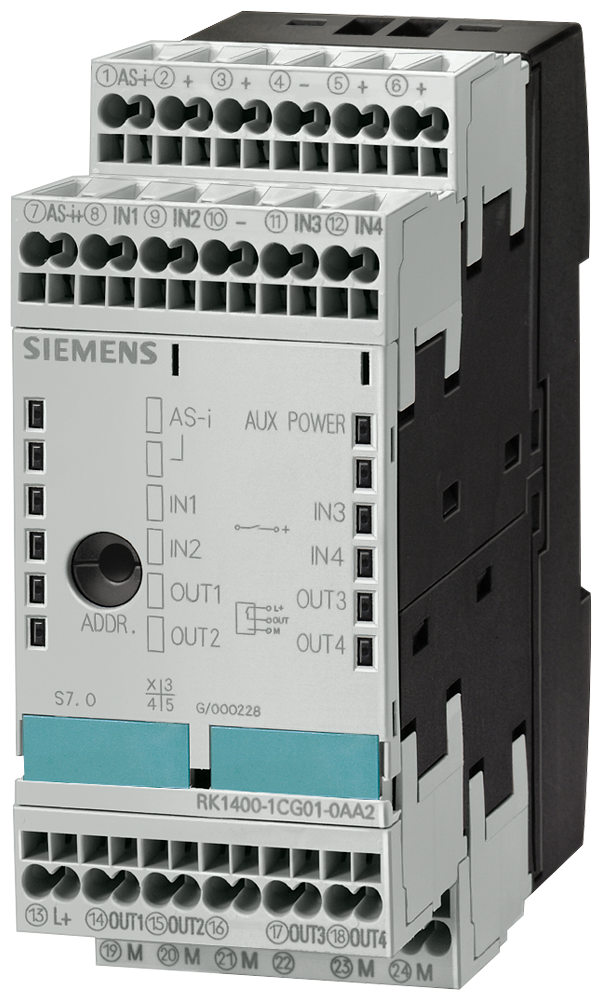 Siemens 3RK14023CG010AA2 SlimLine AS-Interface Module, 4 Inputs, 4 Outputs