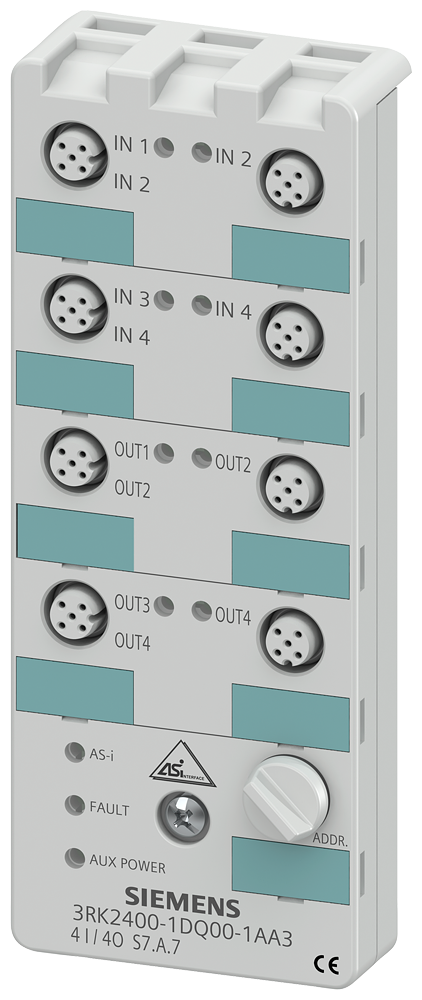 Siemens 3RK24001DQ001AA3 3RK A/B Slave Binary Constant AS-Interface SlimLine Compact Digital I/O Module, 4 Inputs, 4 Outputs