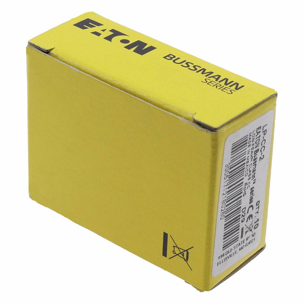 Bussmann Low-Peak™ LP-CC-2 Current Limiting Time Delay Fuse, 2 A, 600 VAC/300 VDC, 200 kA Interrupt, CC Class, Cylindrical Body
