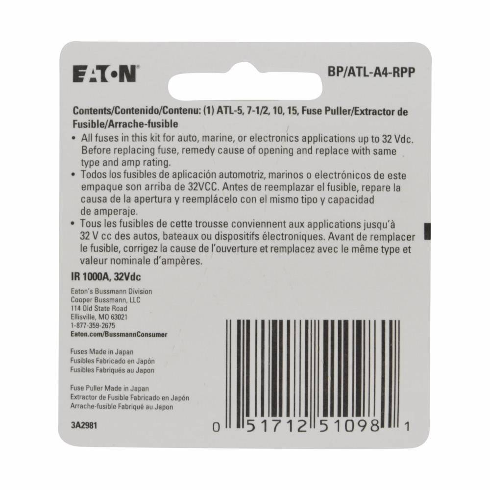 Bussmann easyID™ BP/ATL-A4-RPP ATL Micro III Emergency Fuse Pack, 4 Pieces