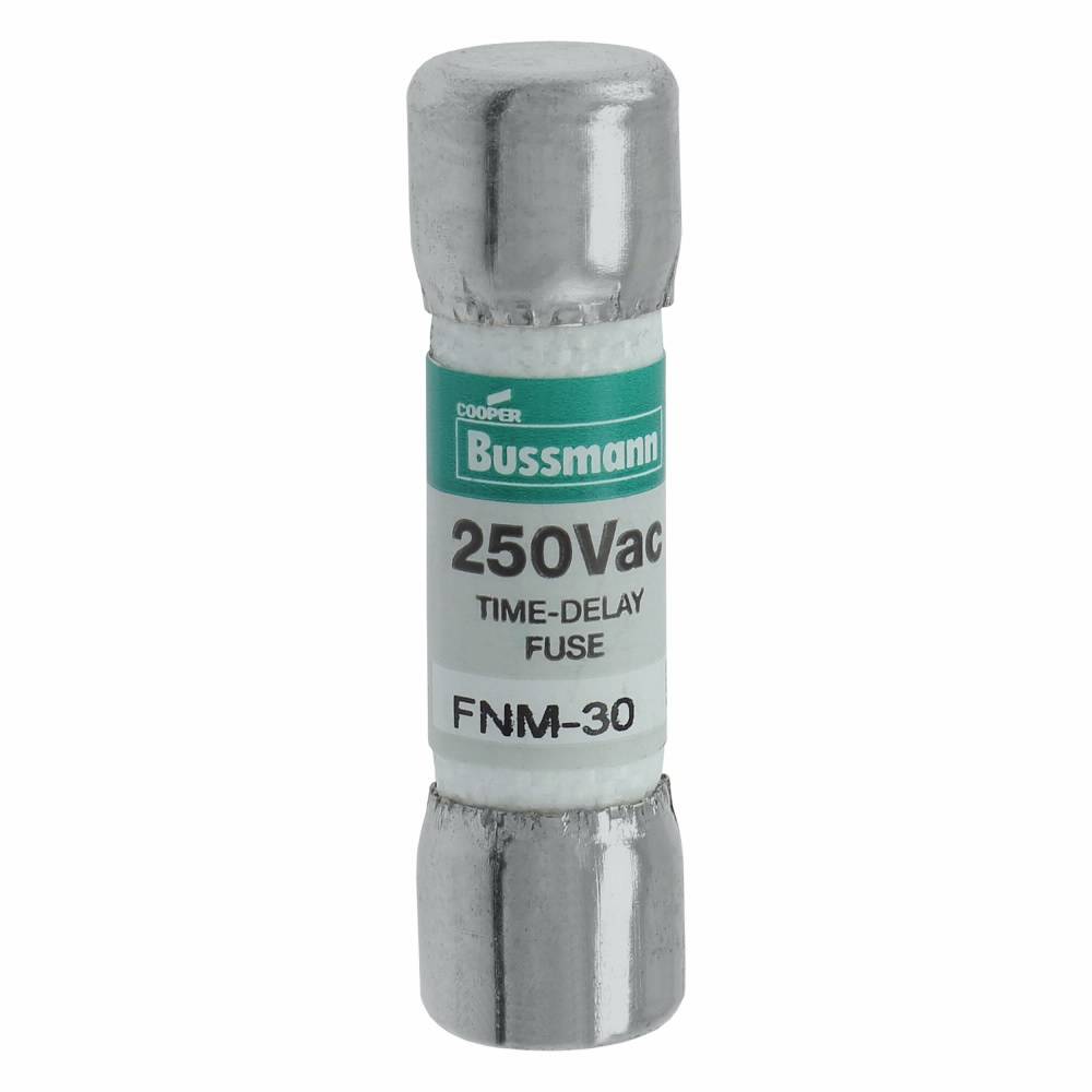 Bussmann Fusetron™ FNM-30 Low Voltage Supplemental Time Delay Midget Fuse, 30 A, 250 VAC, 10000 A Interrupt, Class: Supplemental, Cartridge Body