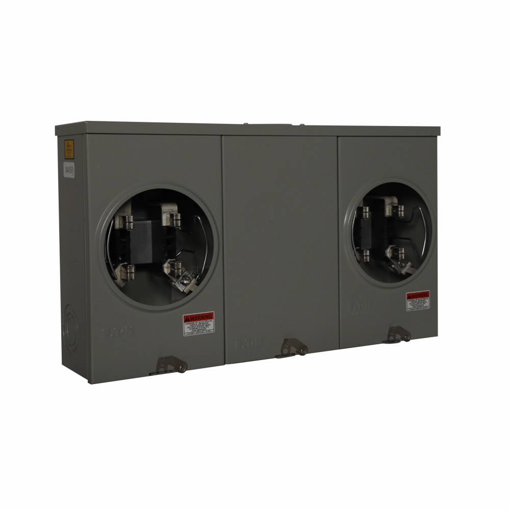 EATON 1004418ACH 2-Position 3-Wire Horizontal Ganged Horn Bypass Meter Socket, 600 VAC, 200 A, 1 ph Phase