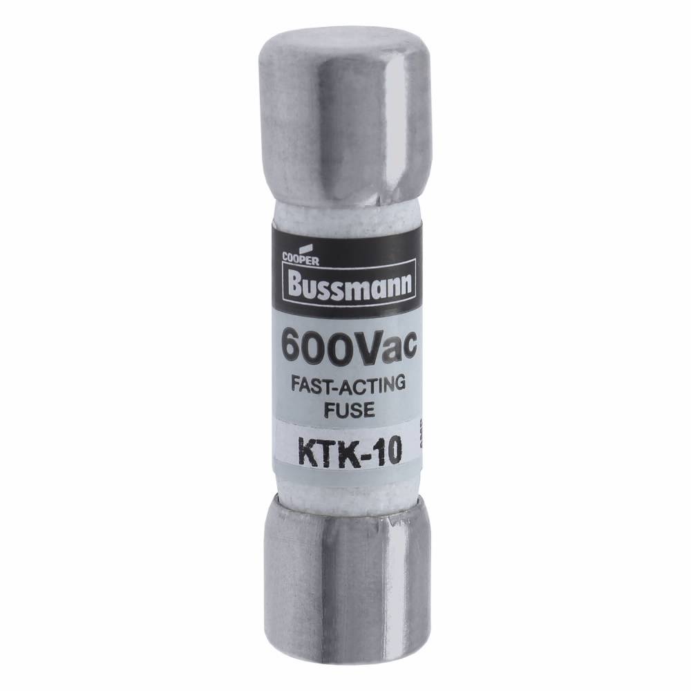 Bussmann Limitron™ KTK-10 Fast Acting Midget Fuse, 10 A, 600 VAC, 100000 A Interrupt, Class: Supplemental, Cylindrical Body