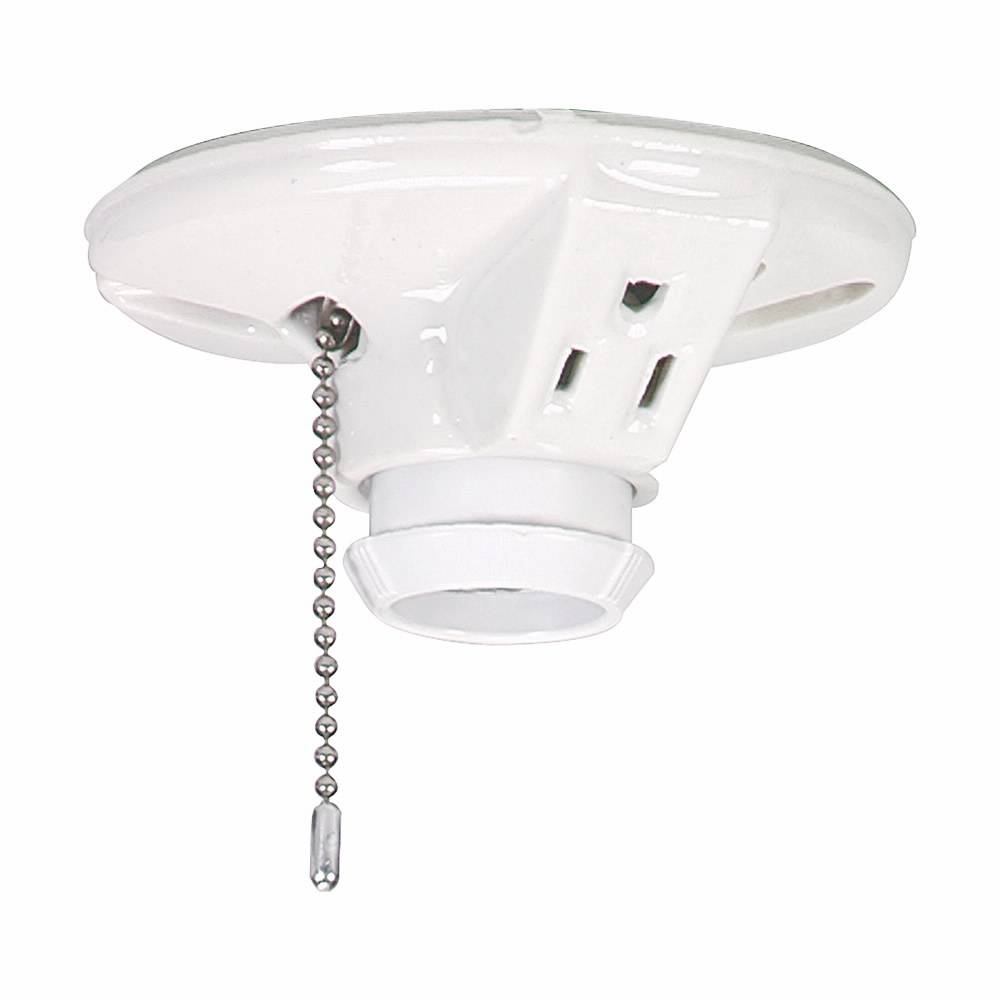 EATON Wiring Devices Arrow Hart™ 667-SP 2-Piece Ceiling Receptacle Lampholder With 2-Pole 3-Wire Outlet and Pull Chain Switch Lamp, 660 W Lamp, 125 VAC, 15 A, Medium