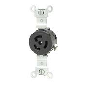 Leviton® 4560 Grounding Single Locking Receptacle, 250 VAC, 15 A, 2 Poles, 3 Wires, Black