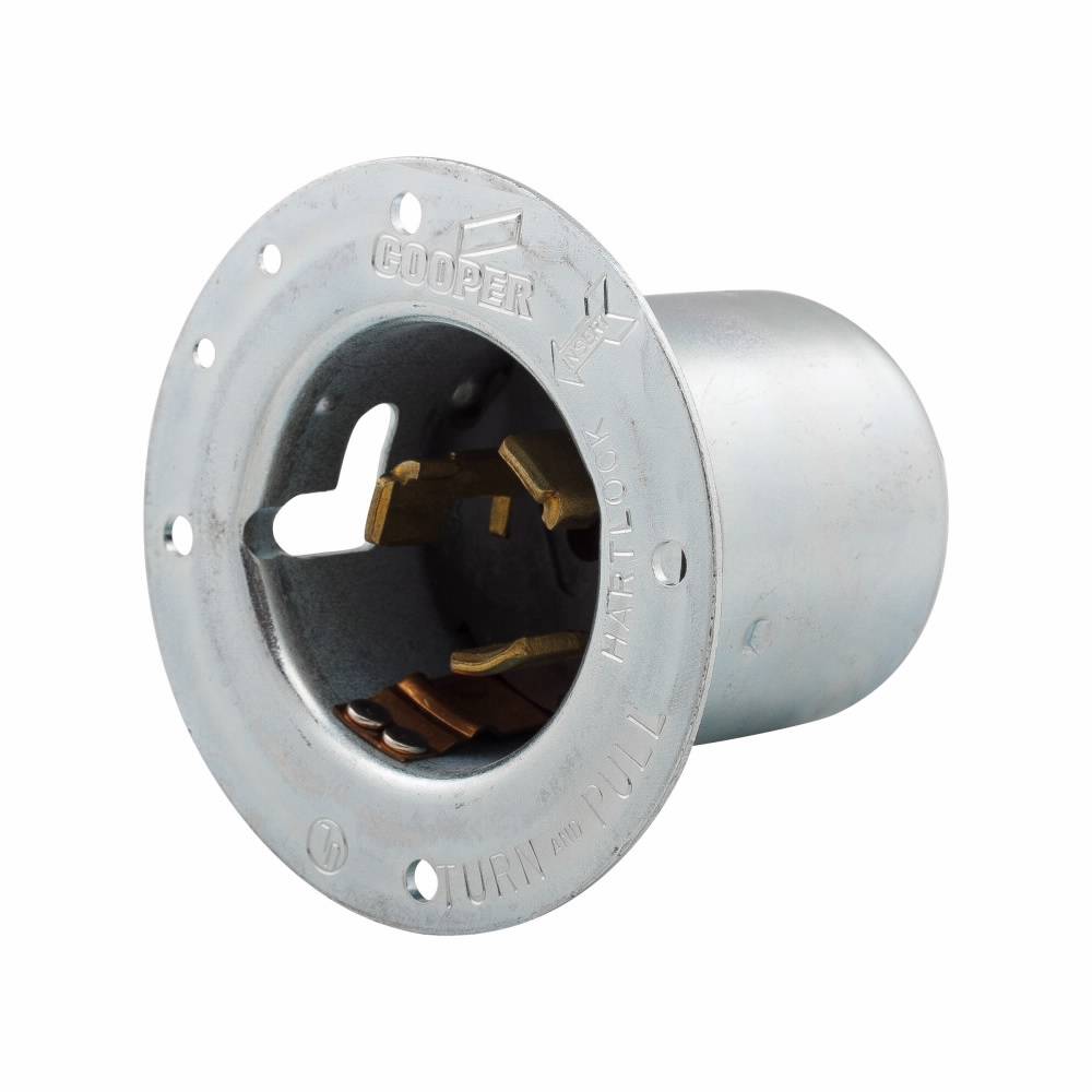 EATON Hart-Lock® CS8375 3-Phase Locking Flanged Inlet, 250 VAC, 50 A, 3 Poles, 4 Wires, Steel
