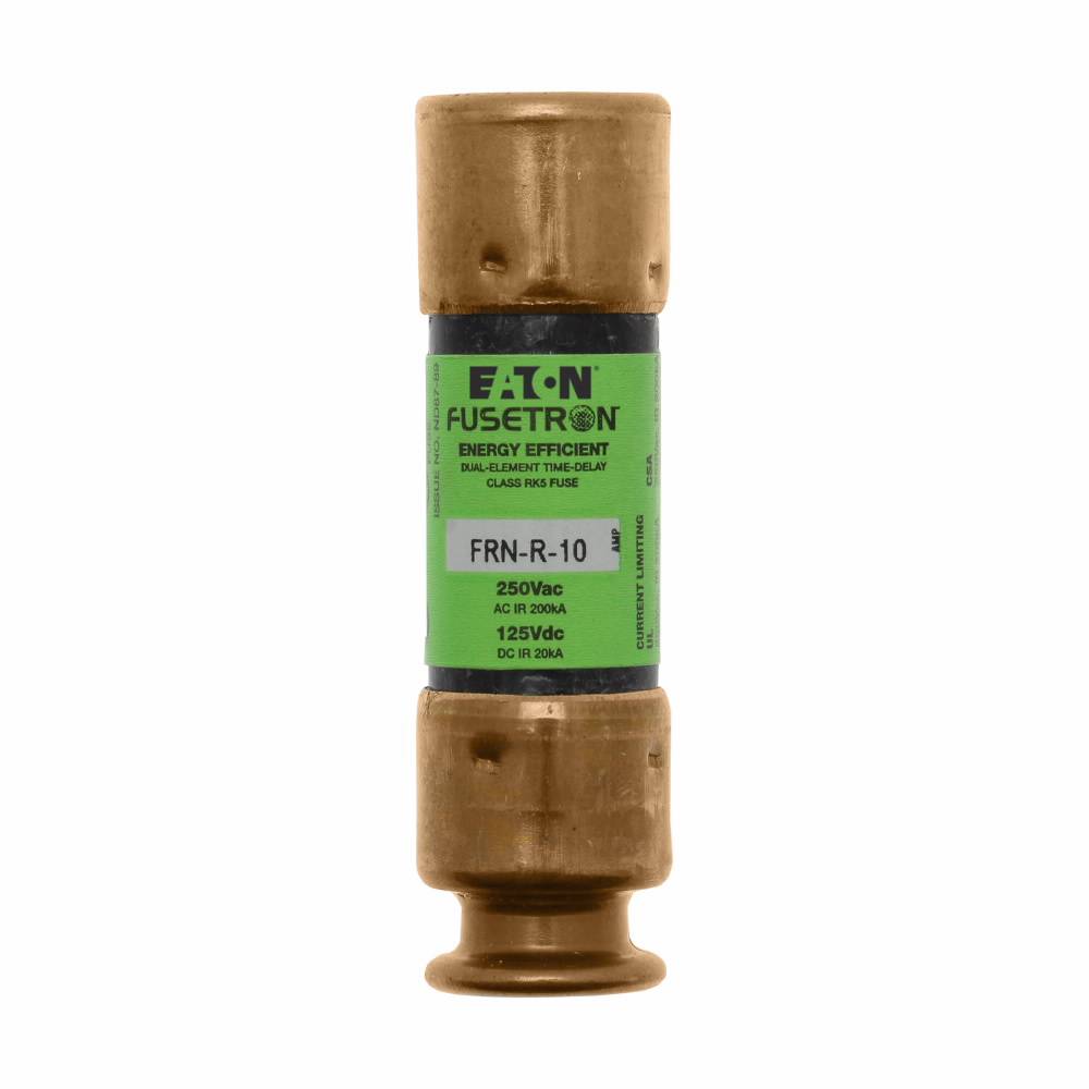 Bussmann Fusetron™ FRN-R-10 Current Limiting Time Delay Fuse, 10 A, 250 VAC/125 VDC, 20/200 kA Interrupt, RK5 Class, Cylindrical Body