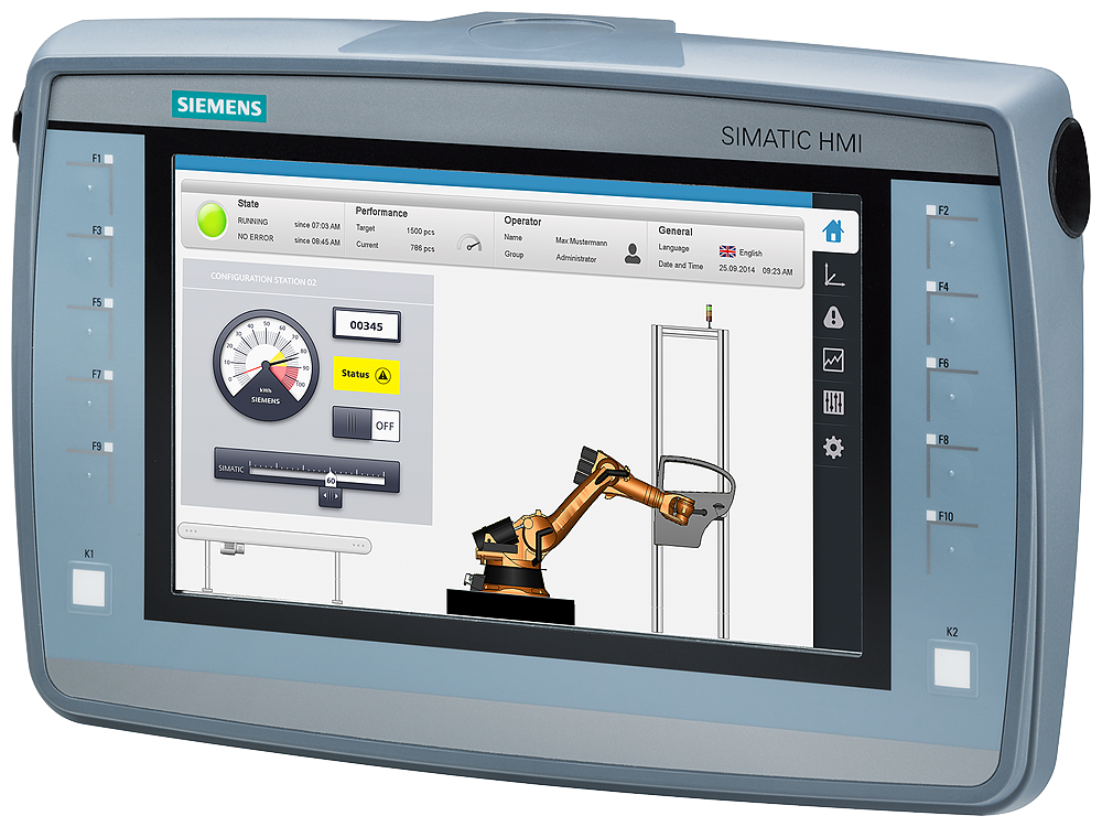 Siemens SIMATIC 6AV21252GB030AX0 KTP700 Mobile Operator Interface, 7 in TFT Widescreen/LED Backlighting Display, 8 Keys, (1) Ethernet interfaces, (1) PROFINET interface, (1)USB 2.0