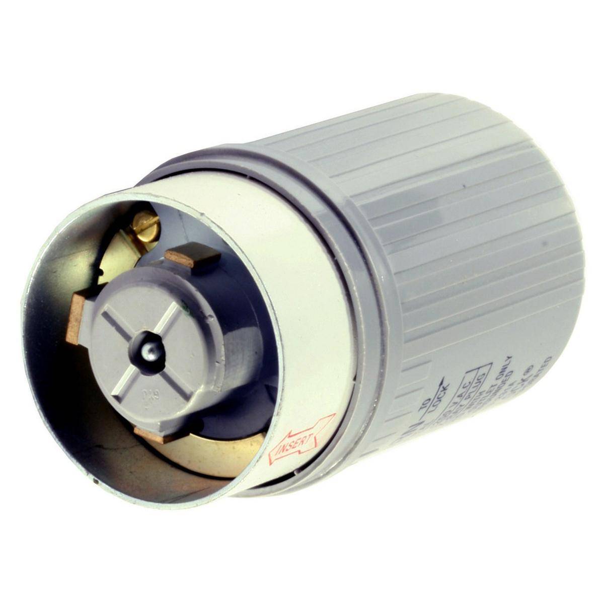Wiring Device-Kellems HBL25615 Grounding Portable Standard Sized Shrouded Cord Mount Locking Male Plug, 250 VAC, 60 A, 2 Poles, 3 Wires, Gray